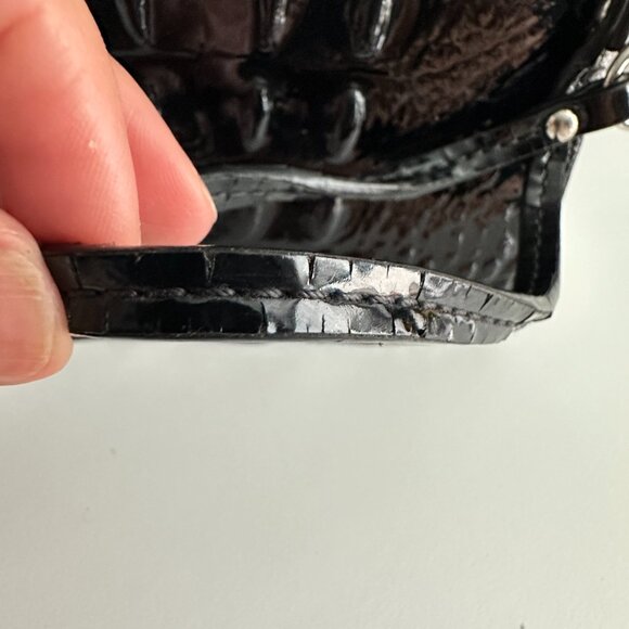 BRAHMIN | Patent Leather Black & Leopard Calf Hair Wristlet | Black Animal Print - Picture 6 of 11